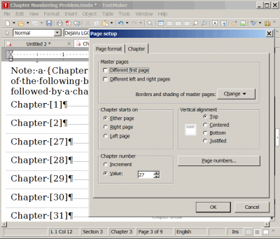 Here is a screen capture of the attached .TMDX file's chapter 3 being changed to chapter 27.