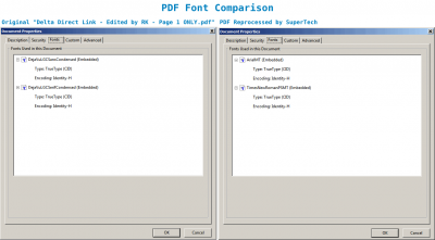 This is a PNG image showing the differences between the PDF fonts used in the PDF I generated and the one generated by SuperTech.